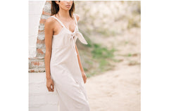 Linen Tie-Front Jumpsuit with Wide-Leg Cut and Adjustable Shoulder Straps