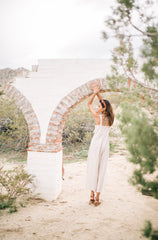 Linen Tie-Front Jumpsuit with Wide-Leg Cut and Adjustable Shoulder Straps