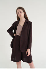 Women's Relaxed Fit Linen Blazer with Single-Breasted Front and Notch Lapel Design