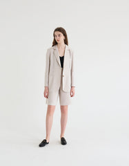 Long-Sleeve Linen Blazer With Notch Lapels And Front Pockets For Soft-Structured Elegance