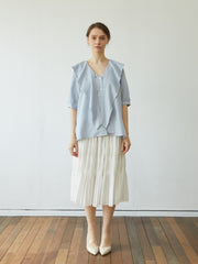 Pleated Linen Midi Skirt with Textured Panels and Flared Hem for Feminine Movement