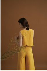 Wide Leg Linen Pants With Relaxed Fit And Cropped Length