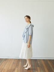 Pleated Linen Midi Skirt with Textured Panels and Flared Hem for Feminine Movement