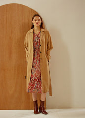 Belted Longline Linen Blazer for Women with Notch Collar and Deep Pockets – Lightweight Outerwear