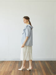 Pleated Linen Midi Skirt with Textured Panels and Flared Hem for Feminine Movement