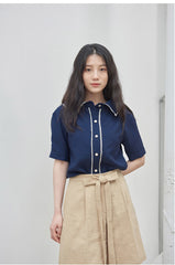 High-Waisted Linen Blend Shorts with Self-Tie Belt and Pleated Front Detailing