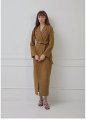 High-Waisted Linen Midi Skirt with Front Slit and Clean Seams for Effortless Elegance