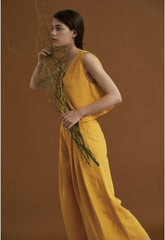 Wide Leg Linen Pants With Relaxed Fit And Cropped Length