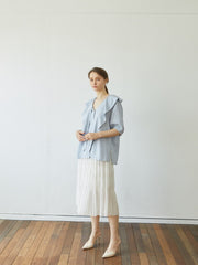 Pleated Linen Midi Skirt with Textured Panels and Flared Hem for Feminine Movement