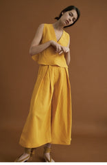 Wide Leg Linen Pants With Relaxed Fit And Cropped Length