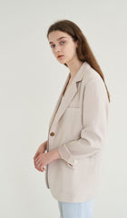 Long-Sleeve Linen Blazer With Notch Lapels And Front Pockets For Soft-Structured Elegance