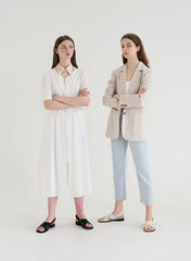 Long-Sleeve Linen Blazer With Notch Lapels And Front Pockets For Soft-Structured Elegance