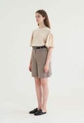 Women's Linen Blend Blouse with Puff Sleeves, Back Button Detail, and Soft Sailor Collar