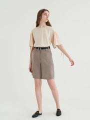 Women's Linen Blend Blouse with Puff Sleeves, Back Button Detail, and Soft Sailor Collar