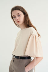 Women's Linen Blend Blouse with Puff Sleeves, Back Button Detail, and Soft Sailor Collar