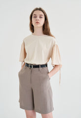 Tailored Women's Linen Shorts with High Waist, Belt Loops, and Mid-Thigh Relaxed Fit