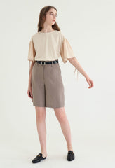 Tailored Women's Linen Shorts with High Waist, Belt Loops, and Mid-Thigh Relaxed Fit