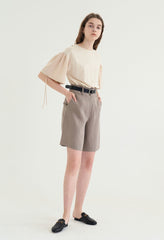 Tailored Women's Linen Shorts with High Waist, Belt Loops, and Mid-Thigh Relaxed Fit