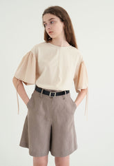 Tailored Women's Linen Shorts with High Waist, Belt Loops, and Mid-Thigh Relaxed Fit