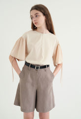 Tailored Women's Linen Shorts with High Waist, Belt Loops, and Mid-Thigh Relaxed Fit