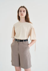 Tailored Women's Linen Shorts with High Waist, Belt Loops, and Mid-Thigh Relaxed Fit