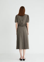 High-Waisted Linen Midi Skirt with Front Pleat and Back Elastic Detail for Elegant Movement
