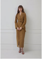 Tailored Linen Blazer with Notched Lapels and Waist Tie Belt for Soft-Structured Elegance