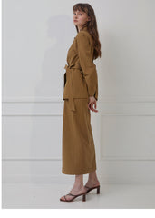 Tailored Linen Blazer with Notched Lapels and Waist Tie Belt for Soft-Structured Elegance