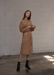 Utility-Inspired Linen Shirt Blazer Dress for Women with Belted Waist and Button-Front Design