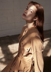 Utility-Inspired Linen Shirt Blazer Dress for Women with Belted Waist and Button-Front Design