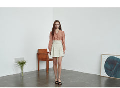 High-Waisted Linen Skirt with Belted Waist and Double-Breasted Buttons for Modern Elegance