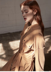 Utility-Inspired Linen Shirt Blazer Dress for Women with Belted Waist and Button-Front Design