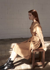 Utility-Inspired Linen Shirt Blazer Dress for Women with Belted Waist and Button-Front Design