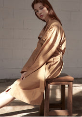 Utility-Inspired Linen Shirt Blazer Dress for Women with Belted Waist and Button-Front Design