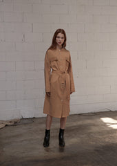Utility-Inspired Linen Shirt Blazer Dress for Women with Belted Waist and Button-Front Design