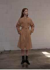 Utility-Inspired Linen Shirt Blazer Dress for Women with Belted Waist and Button-Front Design