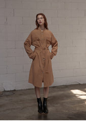 Utility-Inspired Linen Shirt Blazer Dress for Women with Belted Waist and Button-Front Design