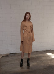 Utility-Inspired Linen Shirt Blazer Dress for Women with Belted Waist and Button-Front Design