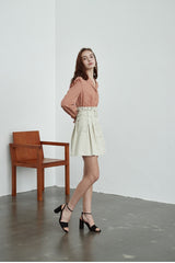 High-Waisted Linen Skirt with Belted Waist and Double-Breasted Buttons for Modern Elegance
