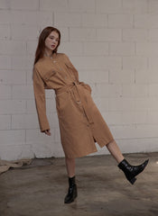 Utility-Inspired Linen Shirt Blazer Dress for Women with Belted Waist and Button-Front Design