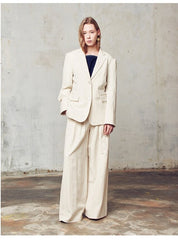 High-Waisted Wide-Leg Linen Pants with Tailored Fit and Relaxed Silhouette for Women