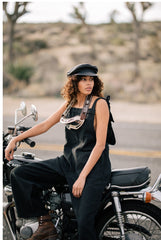 Linen Wide-Leg Jumpsuit with Backless Tie-Strap Design and Utility Pockets