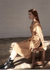 Utility-Inspired Linen Shirt Blazer Dress for Women with Belted Waist and Button-Front Design