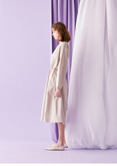 Cinched Waist Cotton Poplin Midi Dress for Women with Long Sleeves and Relaxed Silhouette