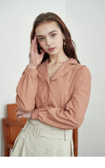 Linen Blouse with Hidden Button Placket and Tailored Collar for Minimalist Elegant Style