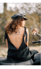 Linen Wide-Leg Jumpsuit with Backless Tie-Strap Design and Utility Pockets