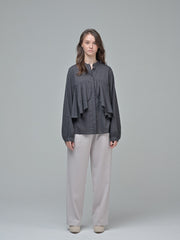 Cotton Poplin Wide-Leg Pants with Tailored Waistband and Flowing Silhouette for Elegant Comfort