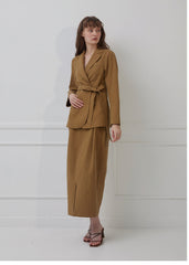 Tailored Linen Blazer with Notched Lapels and Waist Tie Belt for Soft-Structured Elegance
