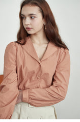 Linen Blouse with Hidden Button Placket and Tailored Collar for Minimalist Elegant Style