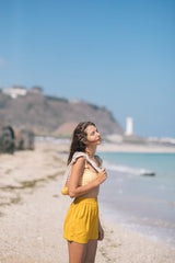 High-Waisted Linen Shorts with Elastic Waistband and Relaxed Fit